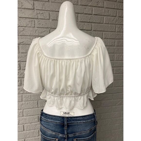 Shein Women White Flutter Sleeve Crop Top Size 6 - Picture 2 of 7